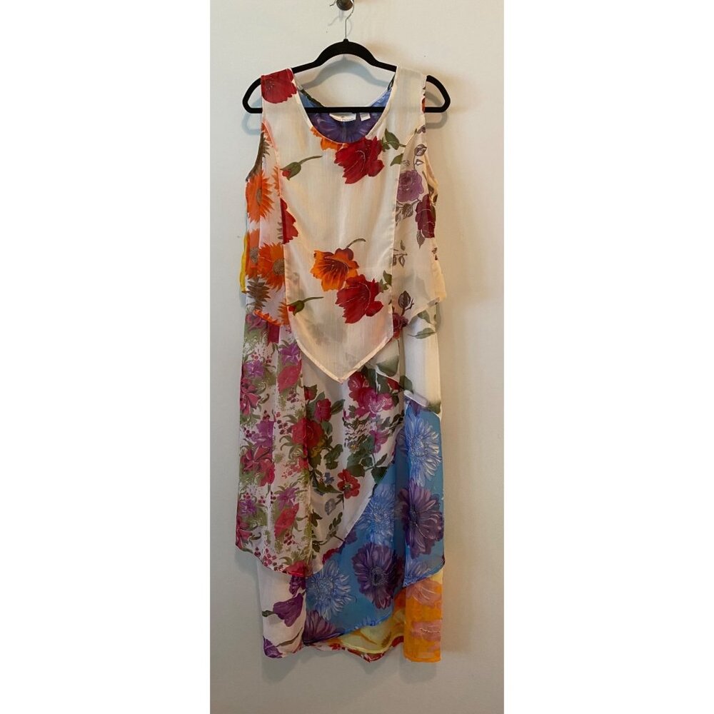 Sacred Threads Layered Midi Dress Womens Multicolor Floral Asymmetrical Medium